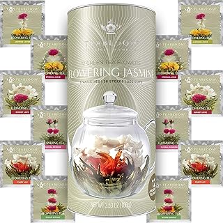 Teabloom Jasmine Flowering Tea – Hand Tied Green Tea Leaves + Jasmine Blossoms Flowering Tea Creations – Blooming Tea Gift Set – 12-Pack, 36 Steeps, Makes 250 Cups