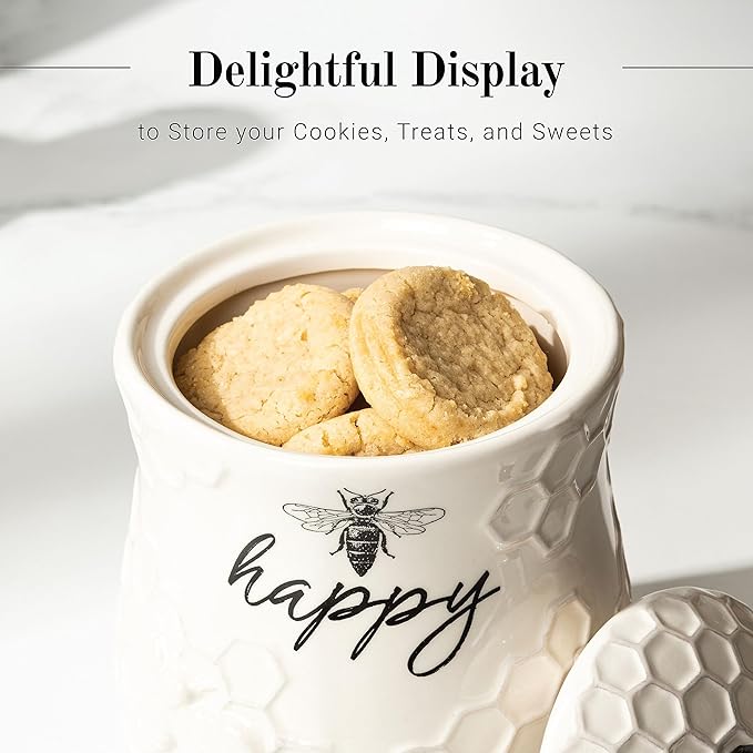 Young's Inc. Ceramic Honey Bee Cookie Jar with Lid and Handle – Honeycomb Design, 5.75" x 5.83" x 7.87", Decorative and Functional Kitchen Storage
