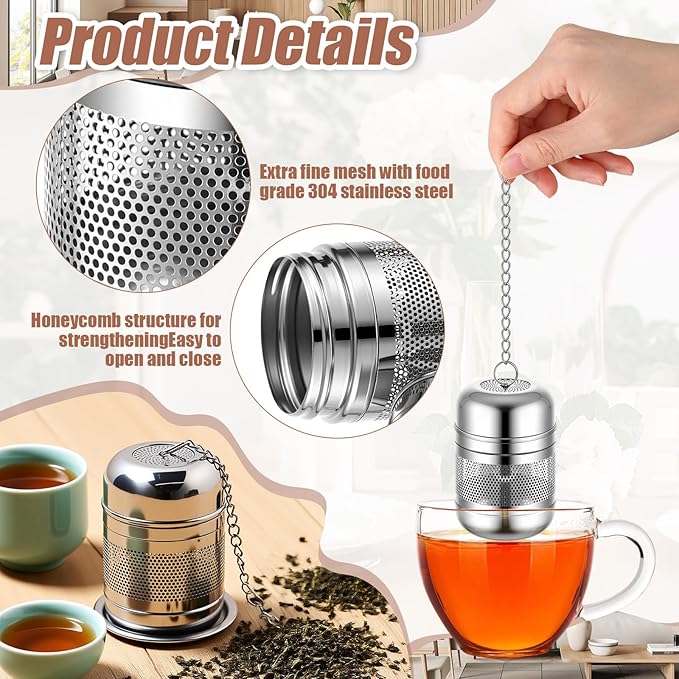 Umigy 4 Pcs Tea Infuser Strainers for Loose Tea with Scoop, Extra Fine Mesh Steeper 304 Stainless Steel Diffuser Leaf Holder with Extended Chain Hook