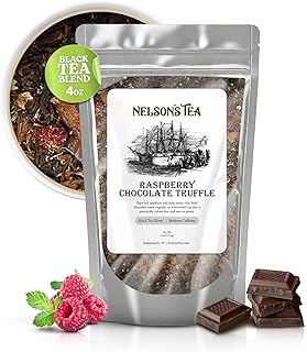 Nelson's Tea Raspberry Chocolate Truffle - Loose Leaf Black Tea with Raspberry Leaf, Chocolate Rooibos, Truffle Essence, Carob Beans, Hibiscus & Chocolates Chips, Infused with Natural Flavors - 4 oz.