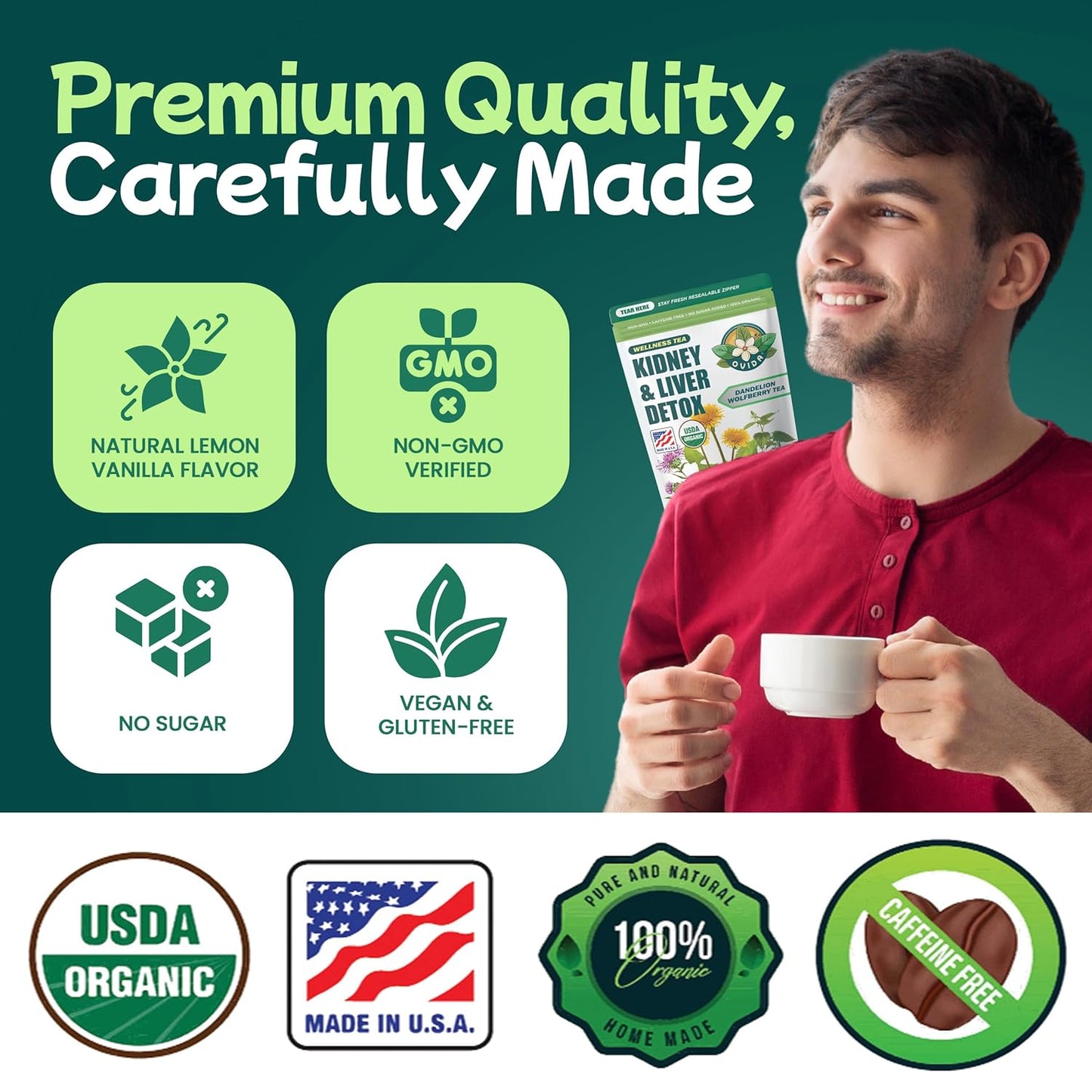 Ovida Dandelion Wolfberry Tea – Natural Kidneys & Liver Health Tea, Organic Herbal Tea with Milk Thistle, Turmeric & Goji Berry, Seven Herbal Ingredients Natural Blend for Daily Wellness, 15 Tea Bags