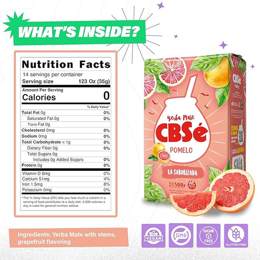 CBSé Yerba Mate Pomelo (Grapefruit) – Loose Leaf Flavored Yerba Mate Tea, 500 g (1.1 lb), Naturally Caffeinated, Gluten‑Free.