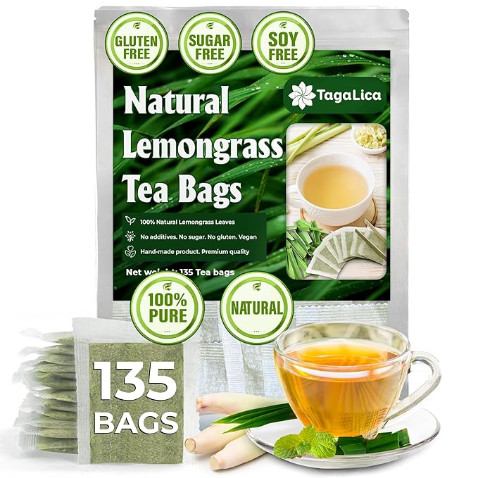 135 Lemongrass Tea Bags, 100% Natural & Pure Lemongrass leaves, Eco-Conscious Tea Bags, Lemongrass Herbal Tea. Lemongrass Leaf Tea. No Sugar