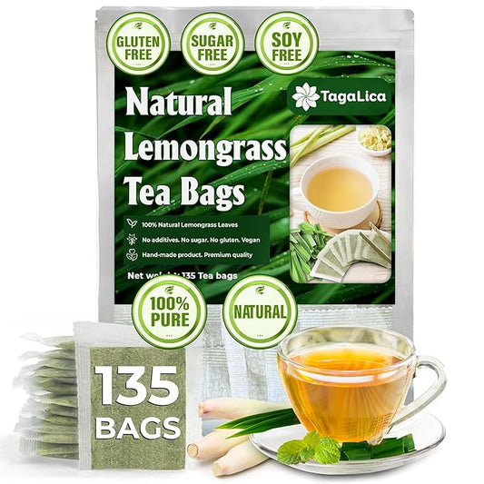 135 Lemongrass Tea Bags, 100% Natural & Pure Lemongrass leaves, Eco-Conscious Tea Bags, Lemongrass Herbal Tea. Lemongrass Leaf Tea. No Sugar