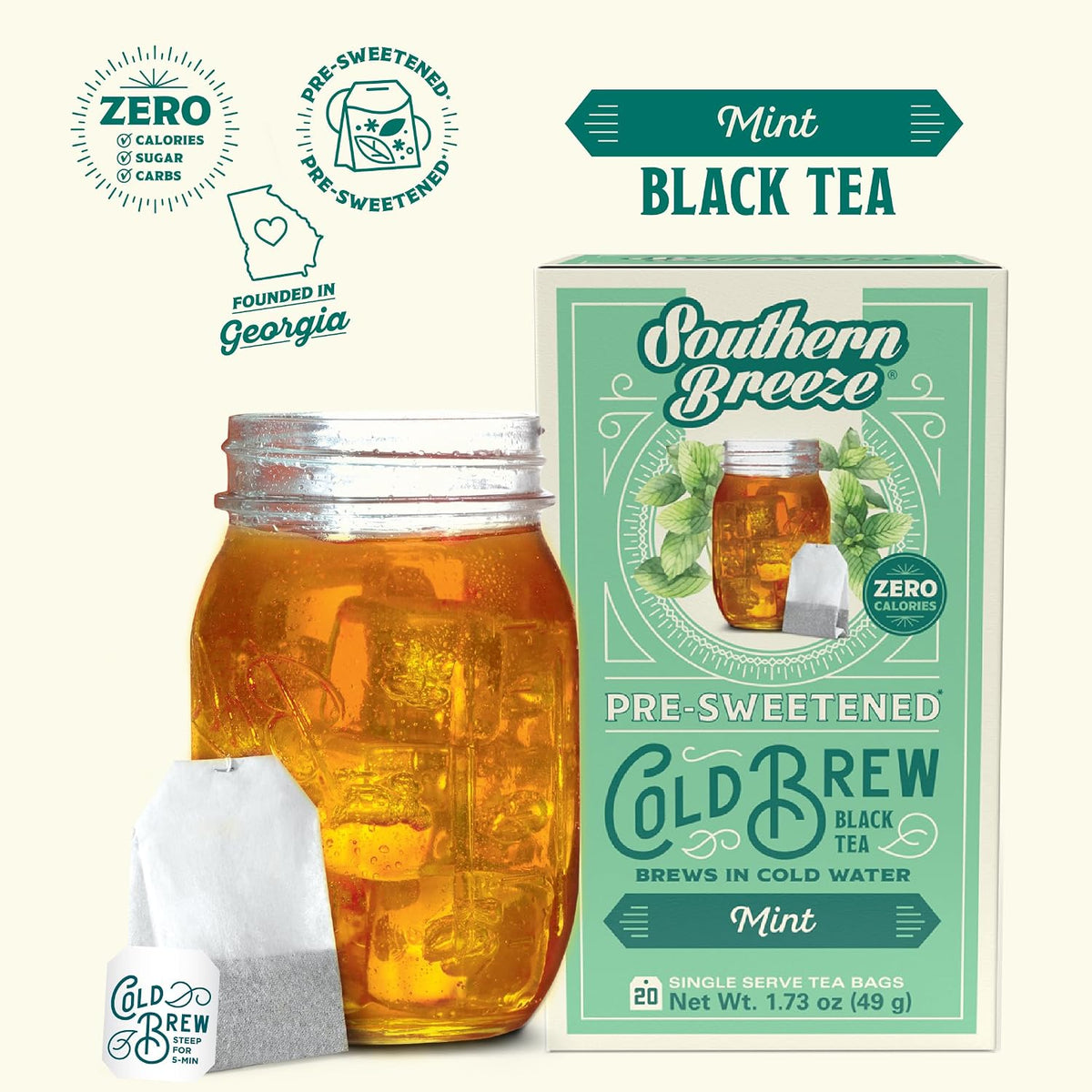 Southern Breeze Cold Brew Sweet Tea Mint Iced Tea 20 Tea Bags