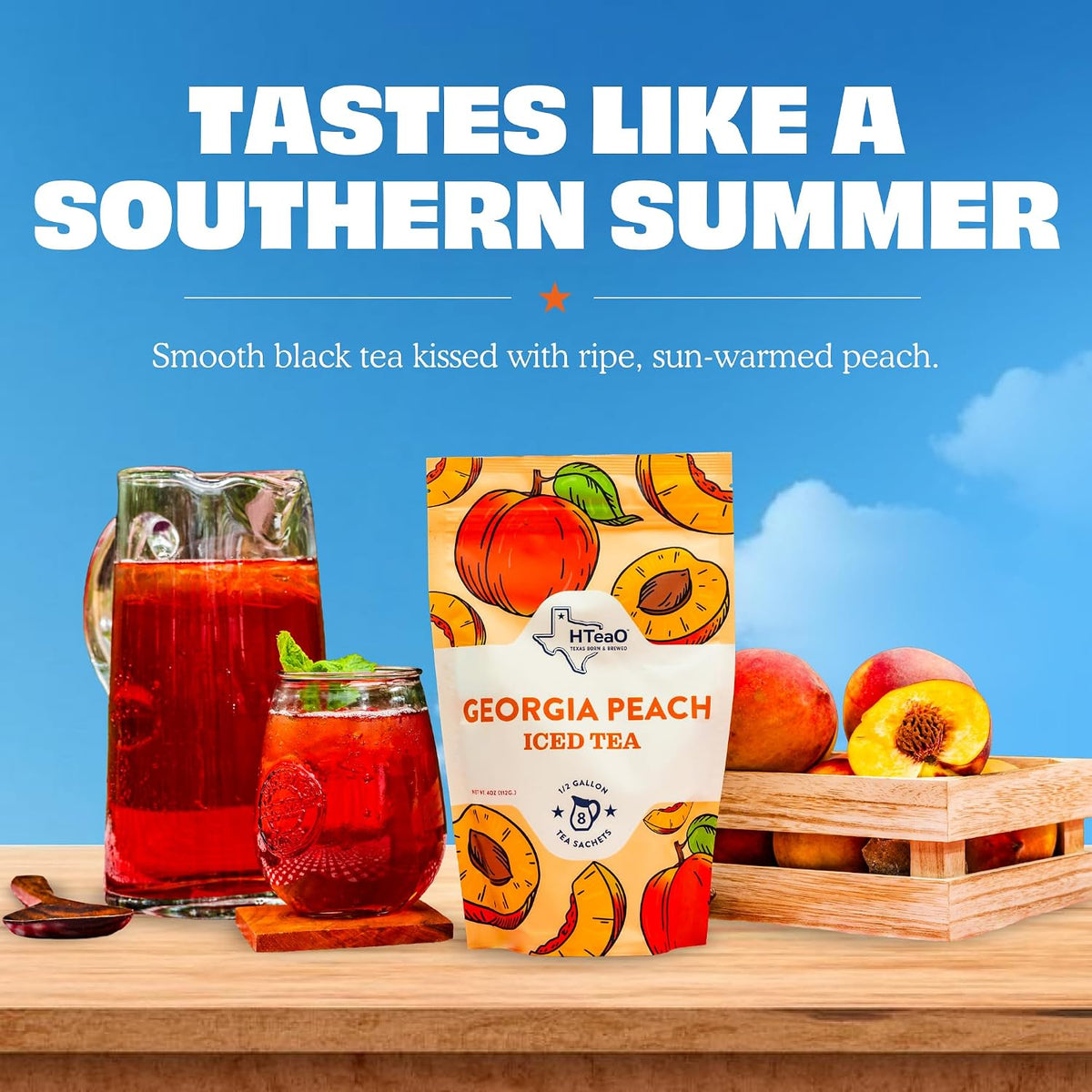 HTeaO Peach &amp; Hibiscus Iced Tea Bags - Makes 4 Gallons - Texas Style