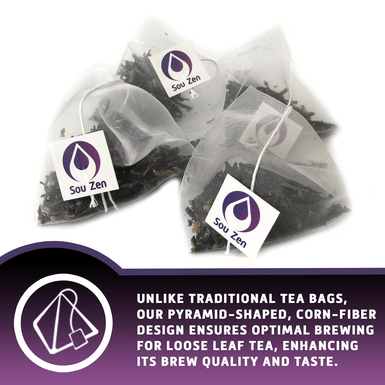 Sou Zen Earl Grey Lavender 30 Corn-Fiber Pyramid Tea Bags | Premium Loose Leaf Blend with Bergamot & Lavender | Naturally Organic Ingredients, No Additives