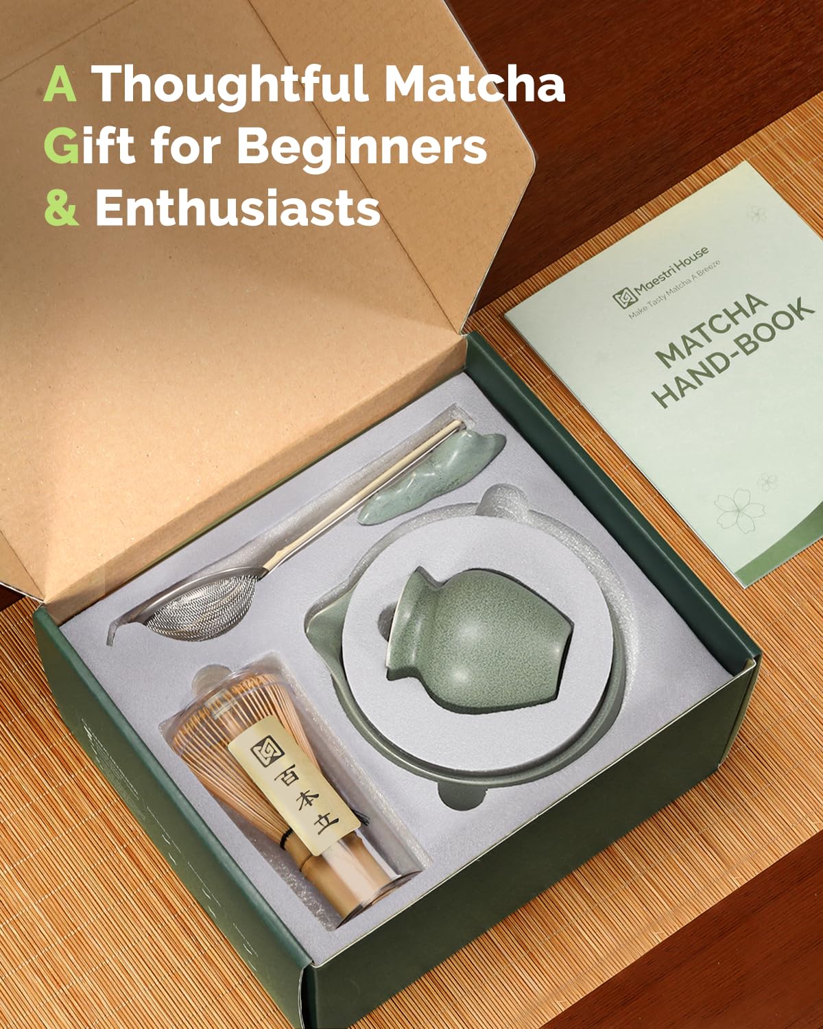 Maestri House Matcha Whisk Set, 7-Piece Kit with Spouted Ceramic Bowl