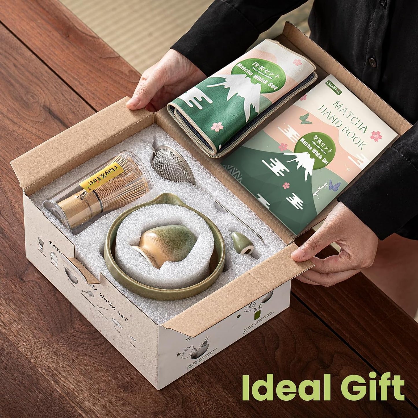 Clay&amp;Fire Matcha Whisk Set, 9 Pcs Ceramic Matcha Set(YB-Green) | Matcha Bowl with Spout and Whisk, Matcha Tea Kit for Matcha Lovers, Ideal Gift for Friend