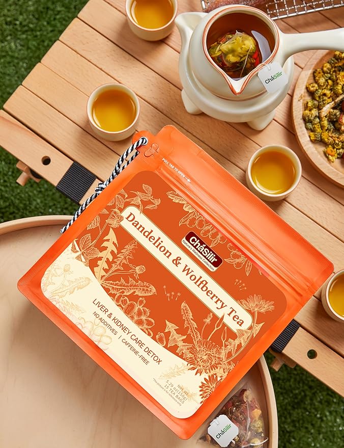 Organic Dandelion Root & Wolfberry Detox Tea Bags - Liver & Kidney Health Support, 15 Compostable Corn Fiber Bags (Caffeine-Free, Plastic-Free