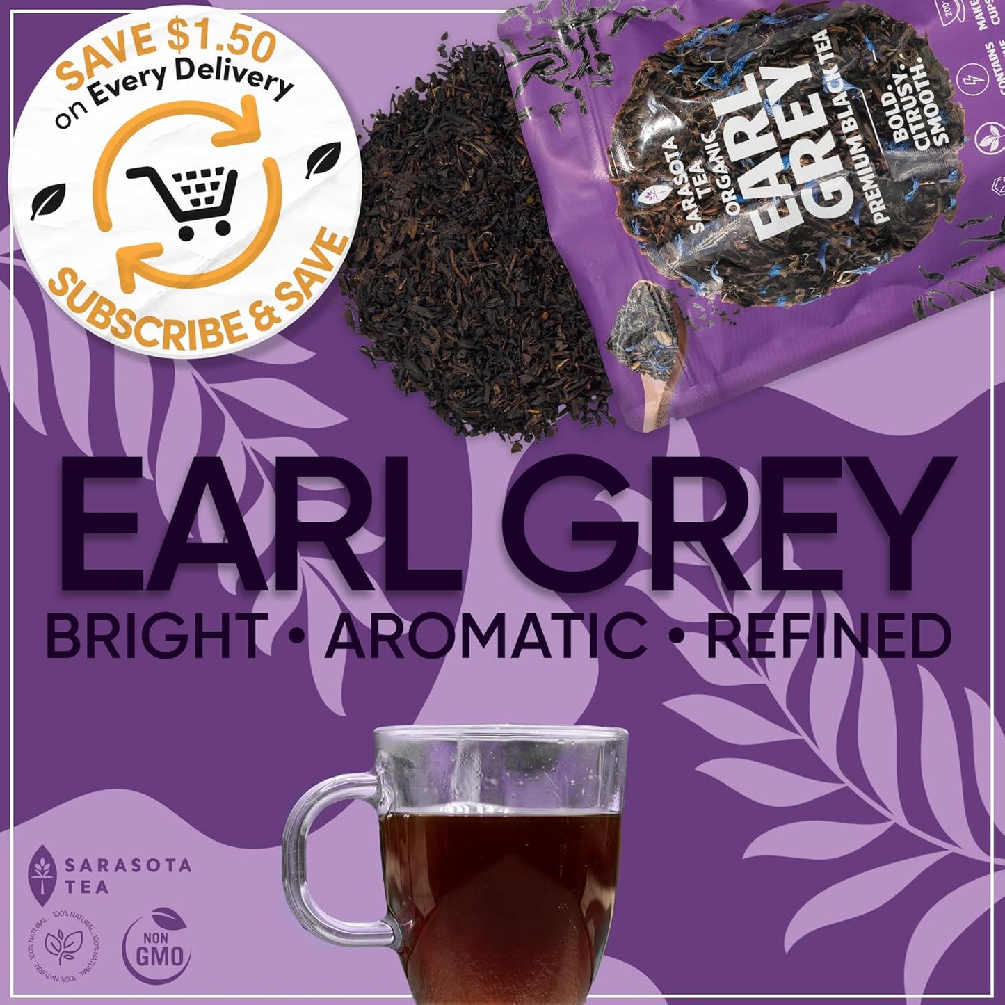 Organic Earl Grey Loose Leaf Black Tea | USDA Organic Bergamot Black Tea | Premium Full Leaf | 1 lb Bulk Bag (16 oz) | Smooth Citrus Aroma | Hot or Iced | Non-GMO