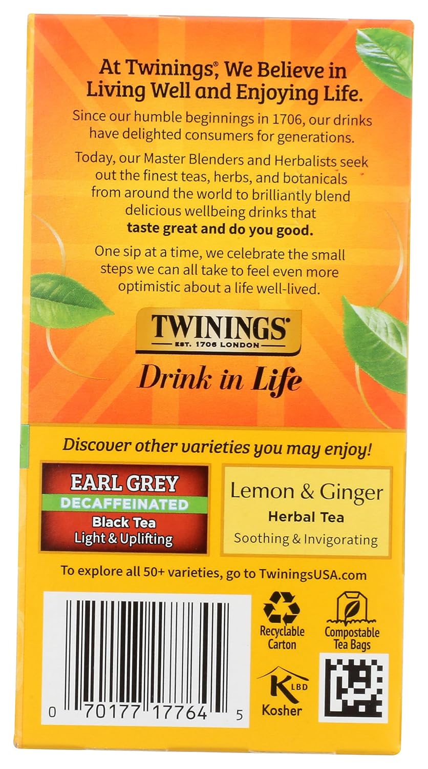 Twinings Tea Lady Grey Decaffeinated Tea - Delicate Citrusy Flavor and Uplifting Aroma, Decaf Black Tea Bags Individually Wrapped, 20 Count
