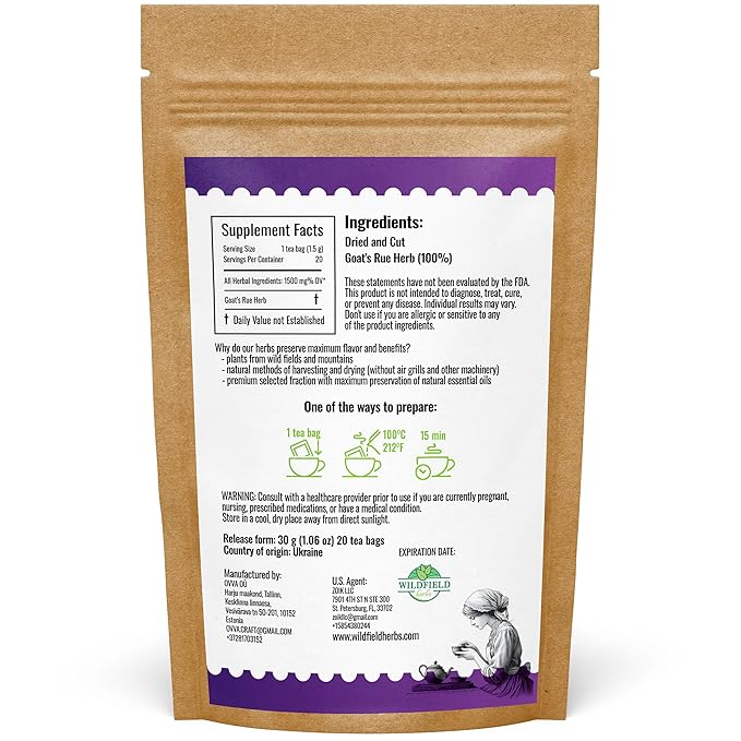 20 Bags Goat'S Rue Goat'S Goats Rue Herb Tea (Galega Officinalis L.) - 20 Count 1.5 g Tea Bags French Lilac Ruda De Cabra