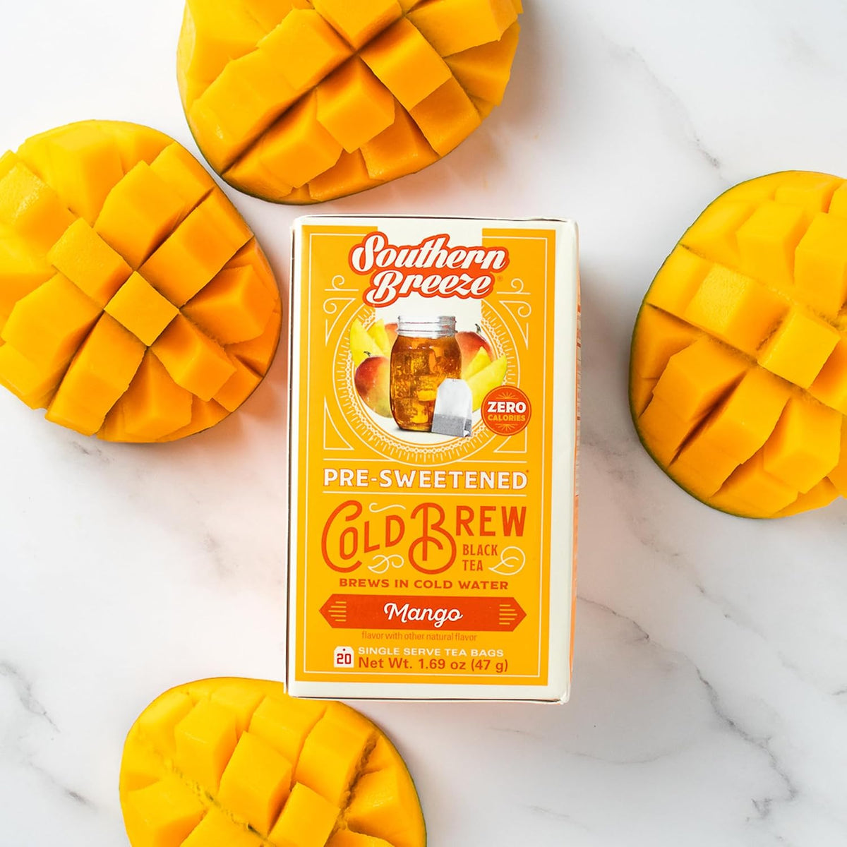 Southern Breeze Cold Brew Sweet Tea Mango Iced Tea 20 Tea Bags, 2 Pack