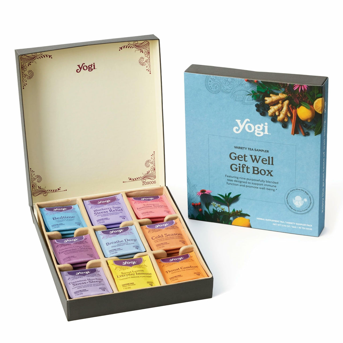 Yogi Get Well Gift Box, 45 Tea Bags (5 Bags per Flavor)