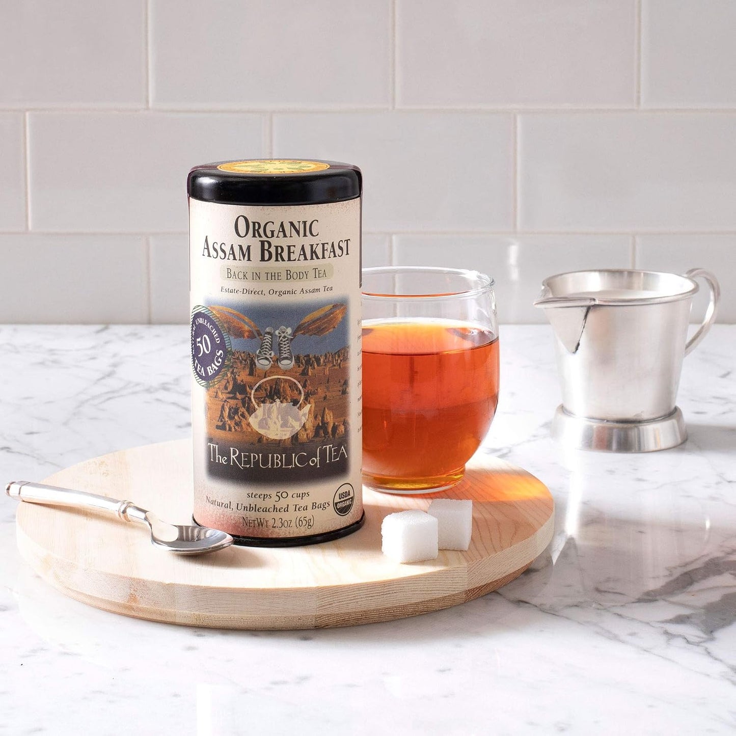 The Republic of Tea Organic Assam Breakfast Black Tea, 50 Count | Naturally Caffeinated. Made for morning or afternoon sipping. Brisk and full-bodied. USDA Organic and Gluten Free.
