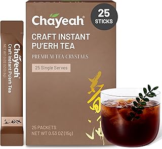 CHAYEAH, Craft Instant Pu'erh Tea, Quick Brew Tea Crystals, No Sugar, Natural Caffeine, Hot or Cold (25 Packets)