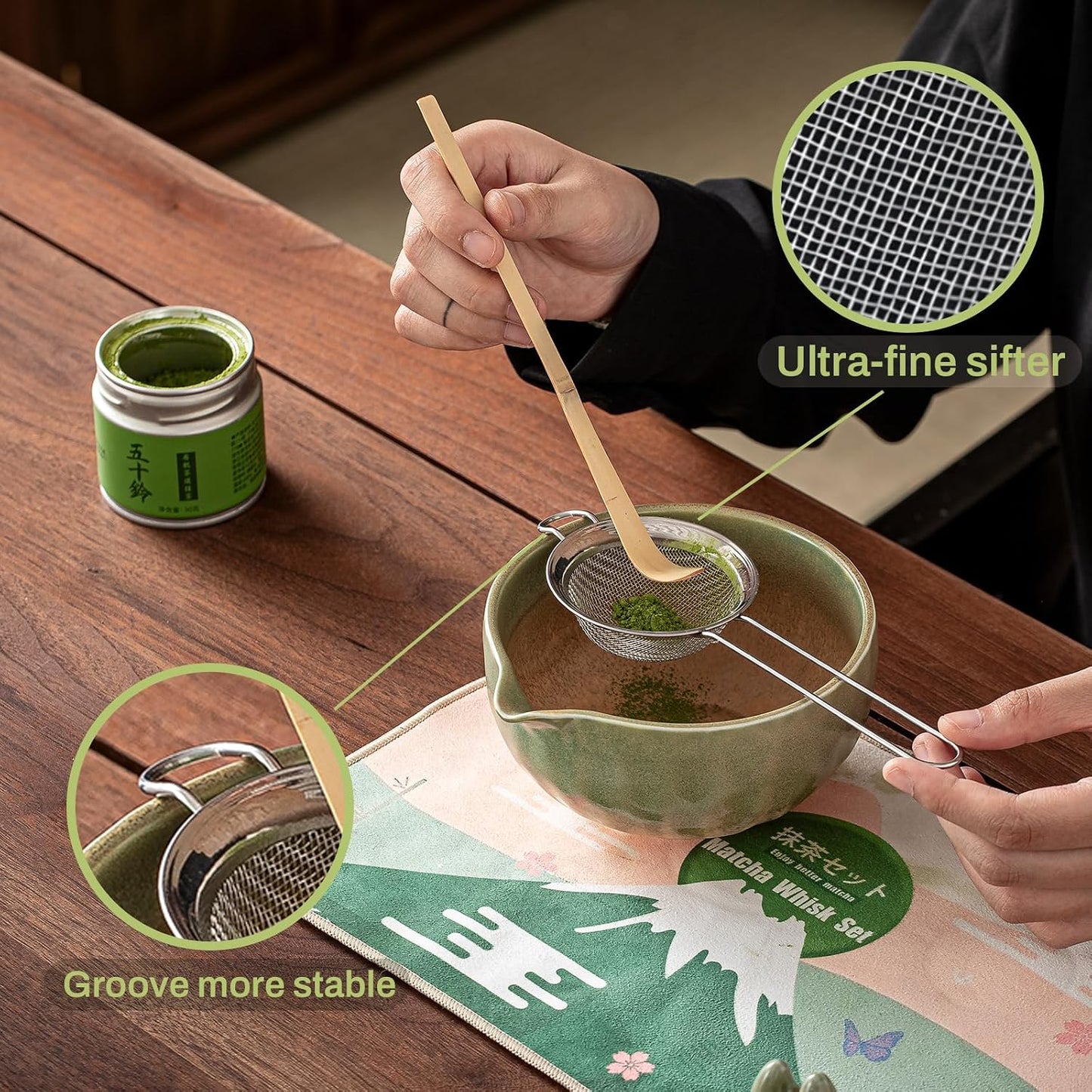 Clay&amp;Fire Matcha Whisk Set, 9 Pcs Ceramic Matcha Set(YB-Green) | Matcha Bowl with Spout and Whisk, Matcha Tea Kit for Matcha Lovers, Ideal Gift for Friend
