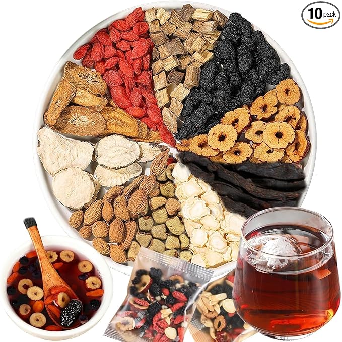 Kidney Tea Formula Ginseng Six Treasure Tea, 10 Precious Ingredients Formula, 260g/Box Ginseng Five Treasure Aid Root KidneyTea, Men's KidneyTea Chinese HerbalTea (10 bags/1Box)