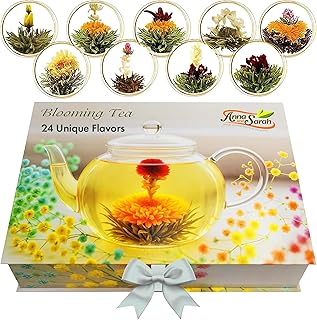 Blooming Tea & Edible Flower Infusions, Green Tea, 24 Unique Flavors Gift Set for Everyone – Natural, Floral & Aromatic Teas in Extra Large Premium Gift Box