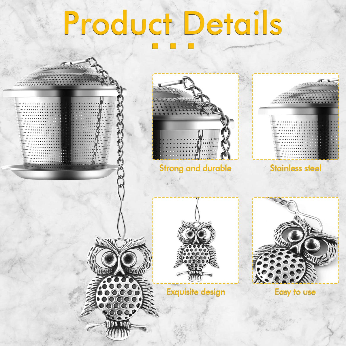 Prudiut 3Set Tea Infusers Tea Strainers for Loose Tea with Drip Trays and Pendant
