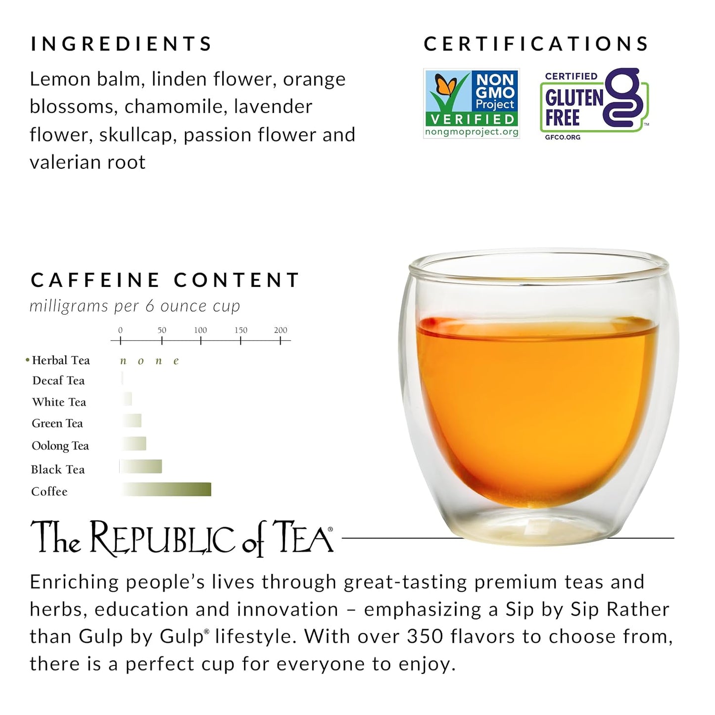 The Republic of Tea Chamomile Lemon Herbal Tea, Caffeine Free, 36 Count | Suitable for day or evening . Smooth and aroma