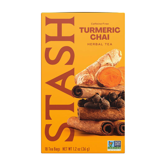 Stash Tea Turmeric Chai Herbal Tea - Naturally Caffeine Free, Non-GMO Project Verified Premium Tea with No Artificial Ingredients, 18 Count (Pack of 6) - 108 Bags Total