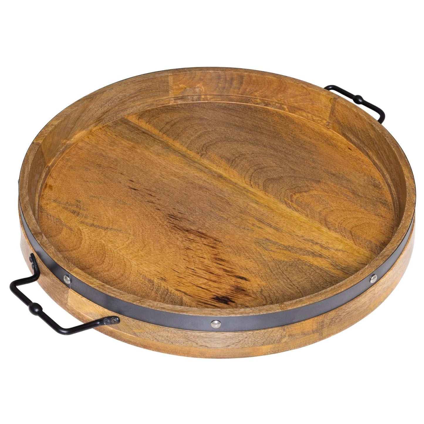 20" Extra Large Round Ottoman Tray, Heavy Duty Mango Wood, for Serving Tea, Breakfast in Bed
