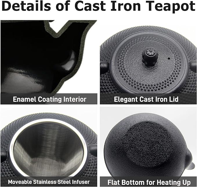 Big Cast Iron Teapot, Japanese Tetsubin Tea Kettle for Stovetop Safe, Cast Iron Teapot with Tea Strainer for Loose Tea and a Fully Enameled Interior (1500ml/50.7oz)
