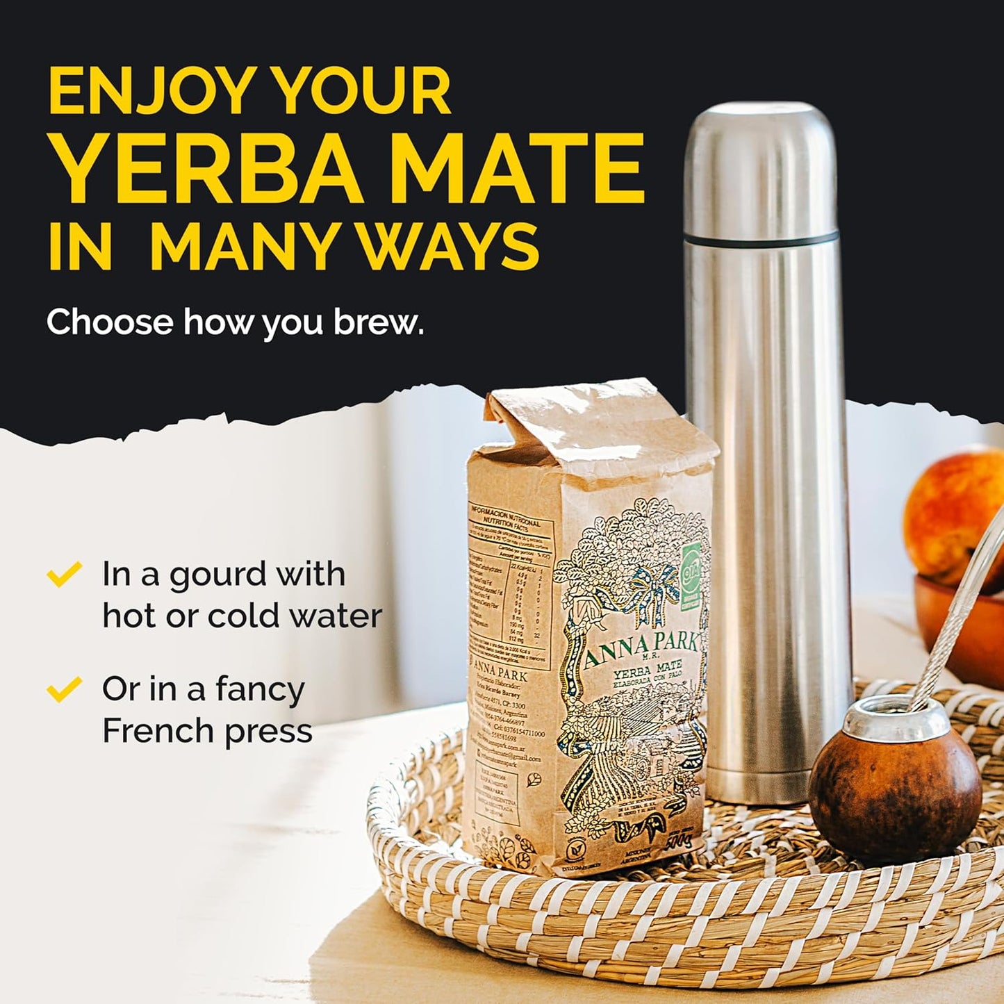 Anna Park Organic Yerba Mate Loose Leaf Tea – Gluten-Free - Naturally Aged, from Argentina, 1.1 lb - 2 Packs