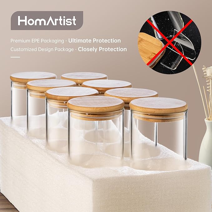 27oz - 4 Pack Square Glass Jars with Bamboo Lids, Glass Food Storage Containers with Airtight Lids for Kitchen