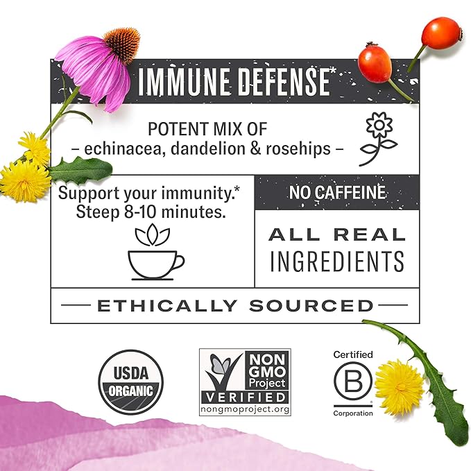Numi Organic Immune Boost Tea, 16 Tea Bags (Pack of 3), Echinacea, Dandelion and Rosehips, Caffeine Free