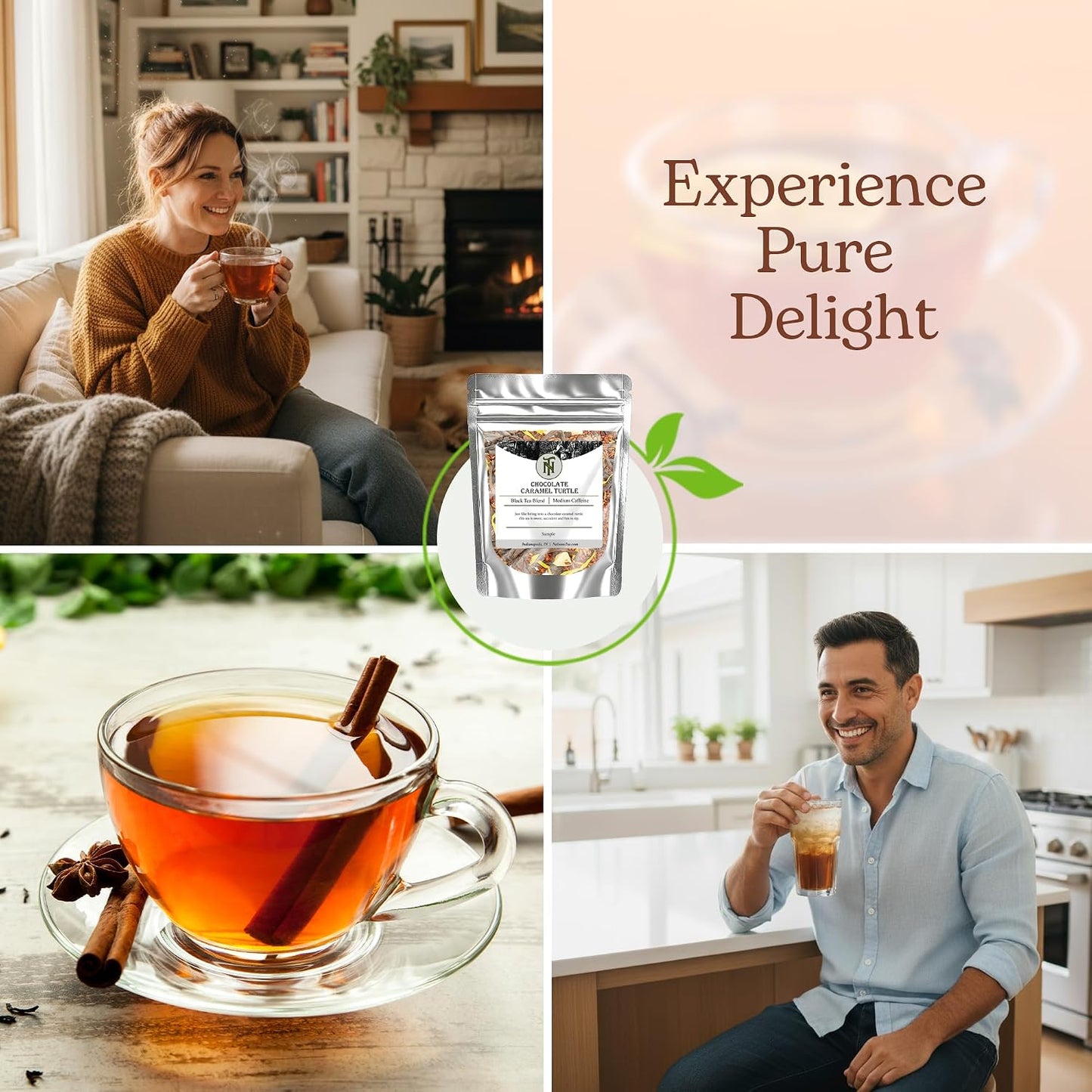 Nelson's Tea Chocolate Caramel Turtle Rooibos Tea, Sample 0.5 oz | Dessert Tea • Caffeine Free • Rooibos • Tea Chocolate • Loose Leaf Tea • Chocolate • Caramel