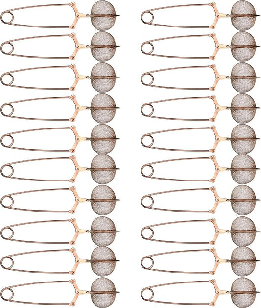 Yinder 20 Pcs Loose Leaf Tea Infuser Stainless Steel Mesh Snap Tea Ball Strainers with Handle Metal (Rose Gold)