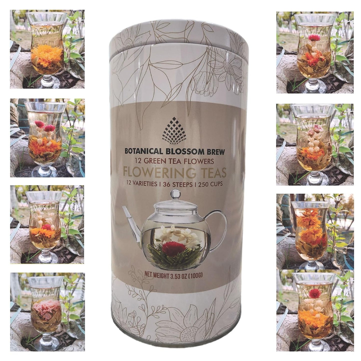 Botanical Flowering Gourmet Tea - 12 Unique Varieties of Fresh Blooming Tea Flowers - Hand-Tied Natural Herbal Tea Leaves & Edible Flowers