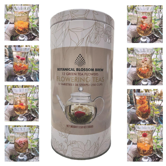 Botanical Flowering Gourmet Tea - 12 Unique Varieties of Fresh Blooming Tea Flowers - Hand-Tied Natural Herbal Tea Leaves & Edible Flowers