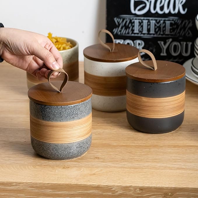 Airtight Coffee Storage Container Jar with Lid, Ceramic Kitchen Food Storage Jars for Spice Sugar Cookie, Coffee Bean Stackable Decorative Jars for Housewarming, Grey & 28 fl.oz