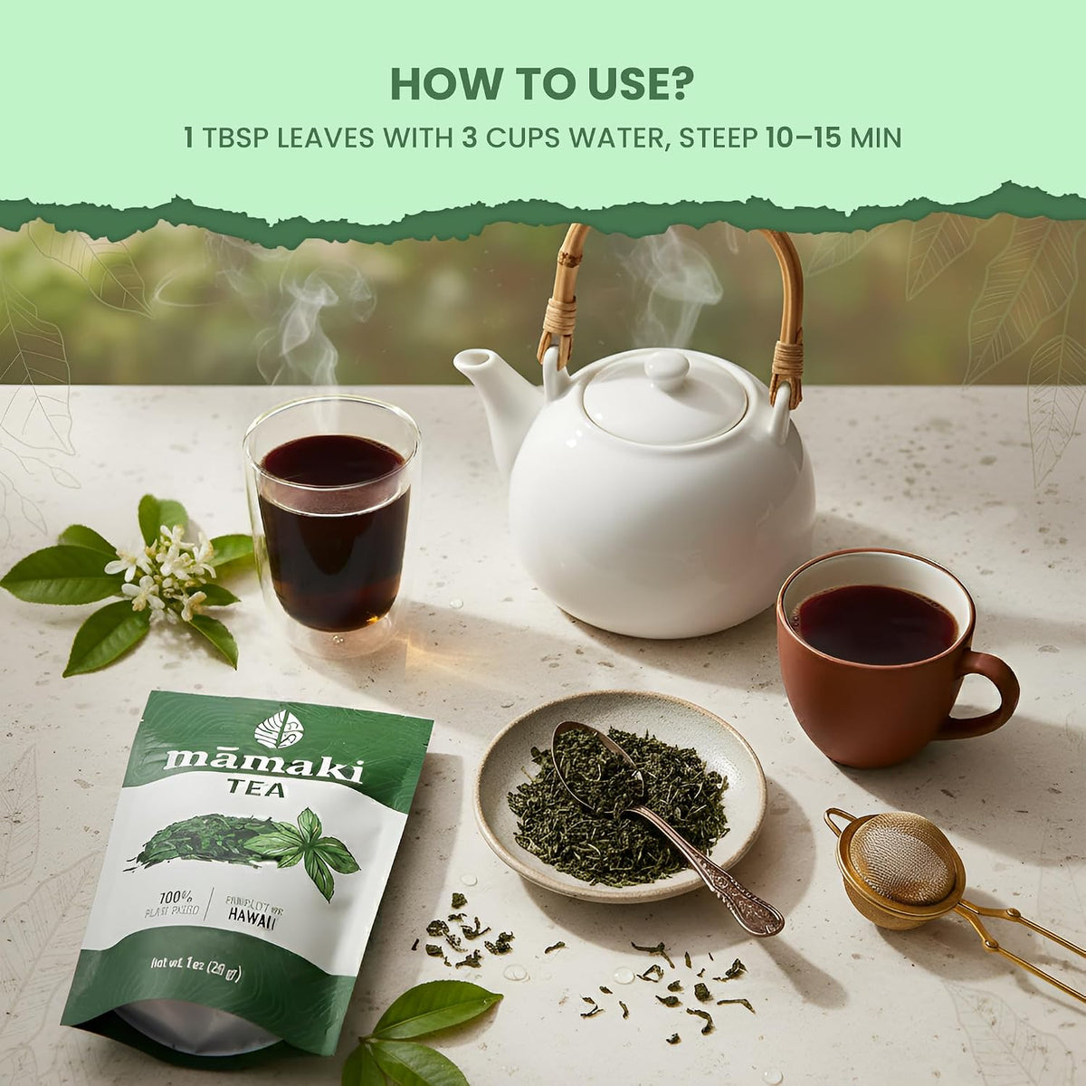 Nakihalani Farm Organically Grown Hawaiian Mamaki Tea (2oz) - Caffeine-Free Herbal Tea - Antioxidant-Rich Supports Digestion