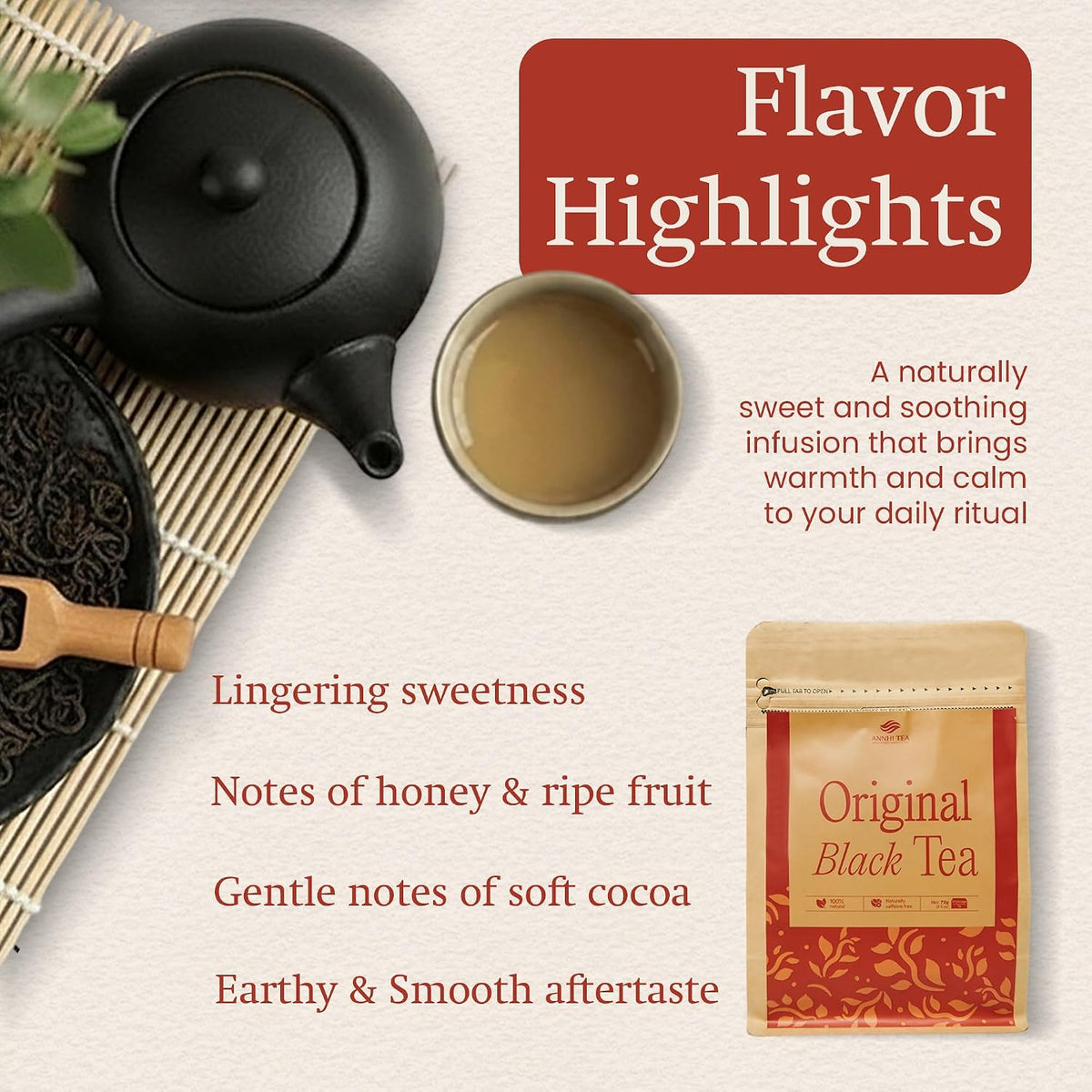 ANNHI TEA Organic Original Black Tea - 24 Individually Wrapped Tea Bags, Loose Leaf, Smooth, Flavourful &amp; Robust with Notes of Honey, Enjoy Hot or Iced, Natural Vietnamese Tea Pack