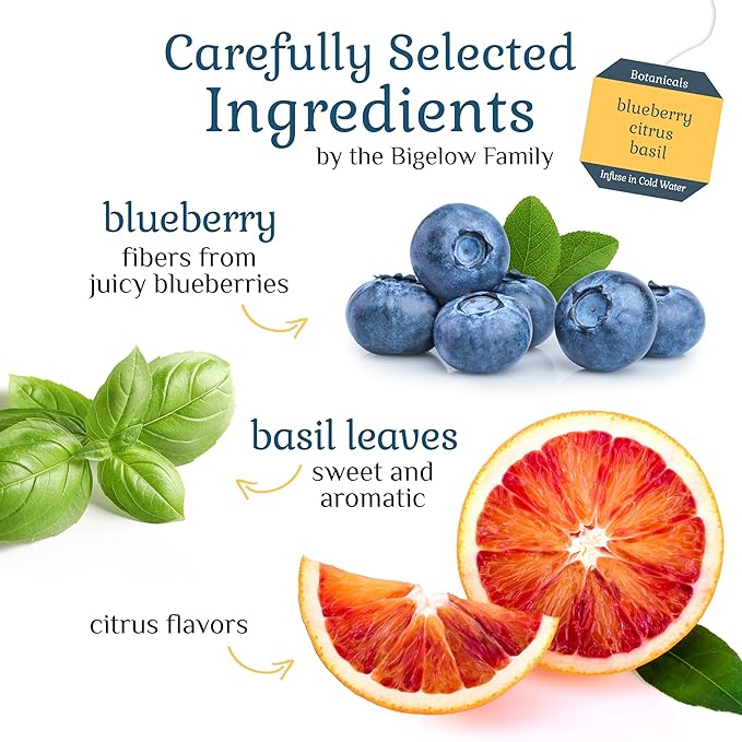Bigelow Botanicals Cold Water Infusion Blueberry Citrus Basil Herbal Tea, Caffeine Free Tea with Blueberry Citrus Flavor, 18 Count Box (Pack of 6)