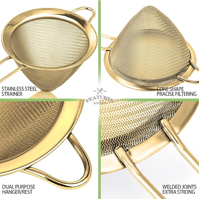 2 Pack Stainless Steel Small Food Strainer, Fine Mesh Sieve with Long Handle, Cocktail Strainer For Cocktails, Tea Herbs, Coffee & Drinks