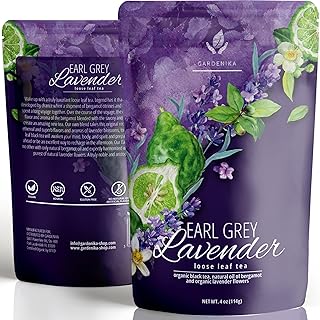 Gardenika Organic Earl Grey Loose Leaf Tea with Lavender and Bergamot Oil, Caffeinated Black Leaves, Kosher, No Natural or Artificial Flavors - 4 oz