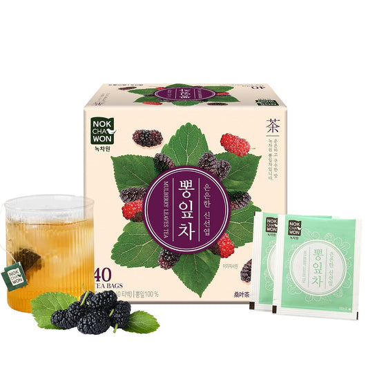 [Nokchawon] Korean Mulberry Leaf Tea Bags - 40 Count Caffeine Free Herbal Infusion - Mild Green Taste for Daily Wellness and Carb Management Support - Traditional Korean Herbal Tea