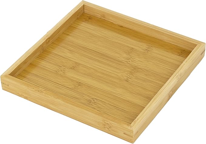 Bam & Boo Natural Bamboo Serving Tray Modern Square (Bamboo, 9.75” x 9.75" x 1.2") for Food, Drinks, Decor, Vanity in Home, Kitchen, Bathroom