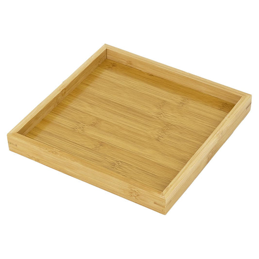 Bam & Boo Natural Bamboo Serving Tray Modern Square (Bamboo, 9.75” x 9.75" x 1.2") for Food, Drinks, Decor, Vanity in Home, Kitchen, Bathroom