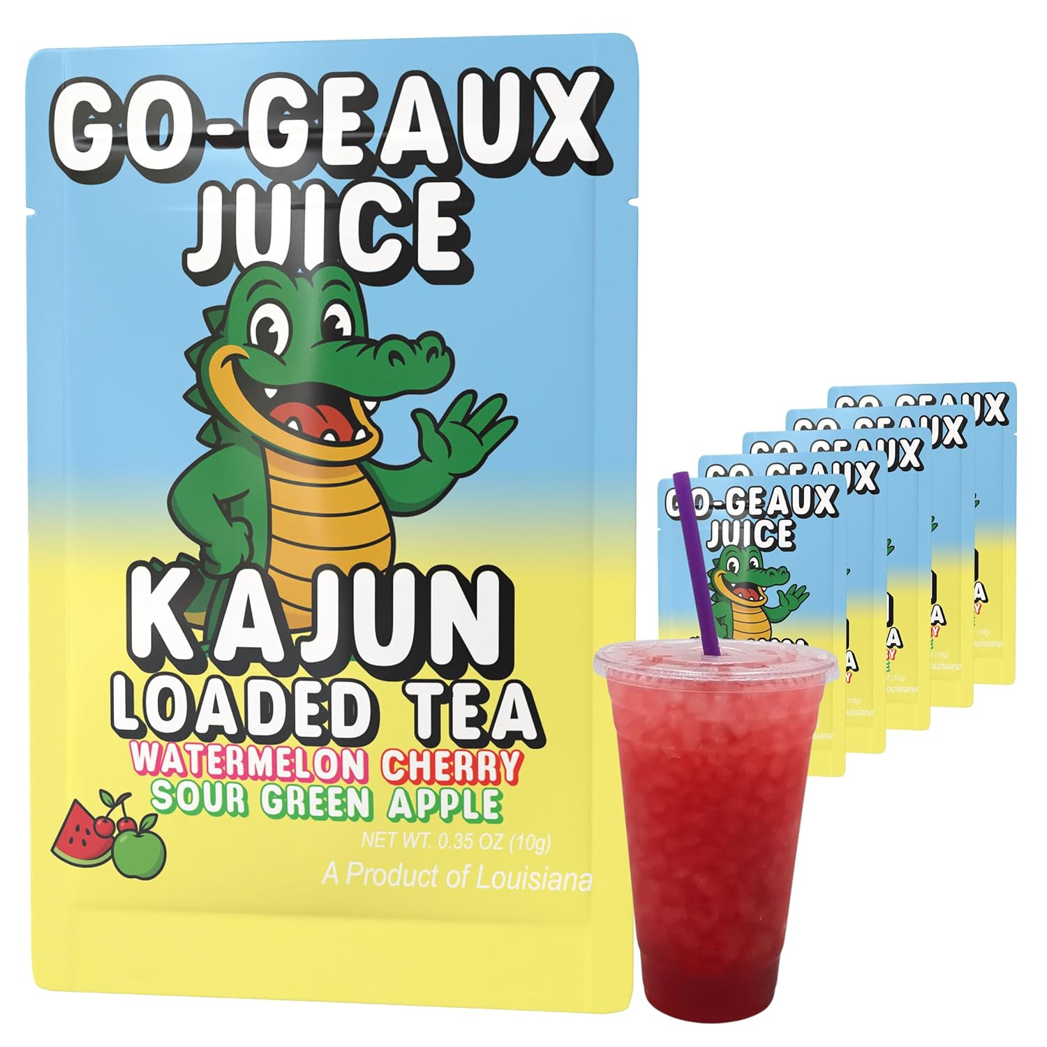 Kajun Loaded Tea – Go-Geaux Juice | Watermelon + Cherry + Sour Green Apple Flavor | Sugar Free Energy Tea Powder | 250mg Green Tea Caffeine | Zero Calories | Keto Friendly