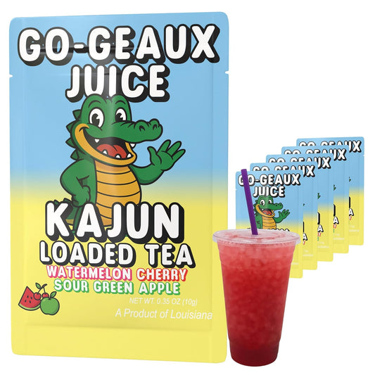 Kajun Loaded Tea – Go-Geaux Juice | Watermelon + Cherry + Sour Green Apple Flavor | Sugar Free Energy Tea Powder | 250mg Green Tea Caffeine | Zero Calories | Keto Friendly