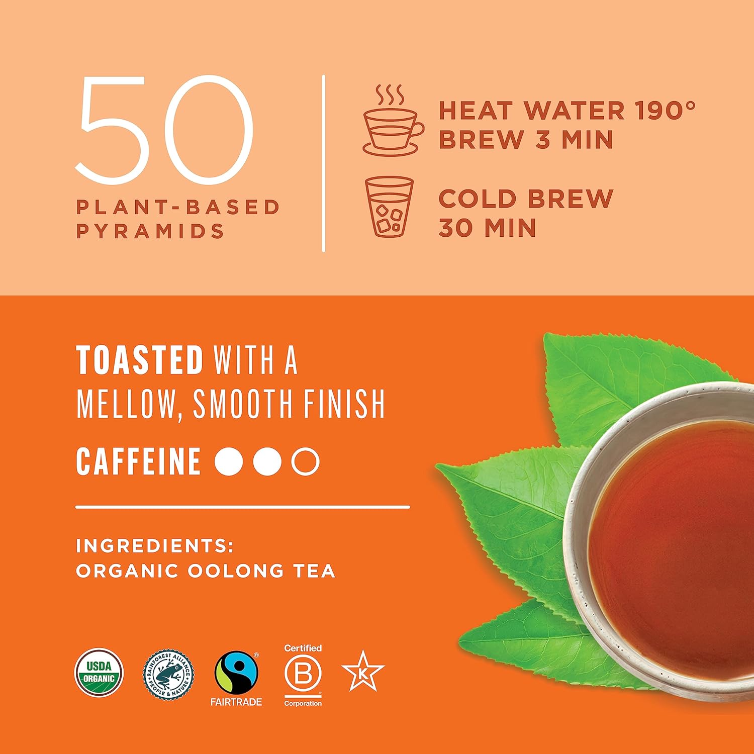 Teatulia Organic Oolong Tea Bags (50 Wrapped Pyramid Sachet Teabags) Sustainably Grown in Bangladesh