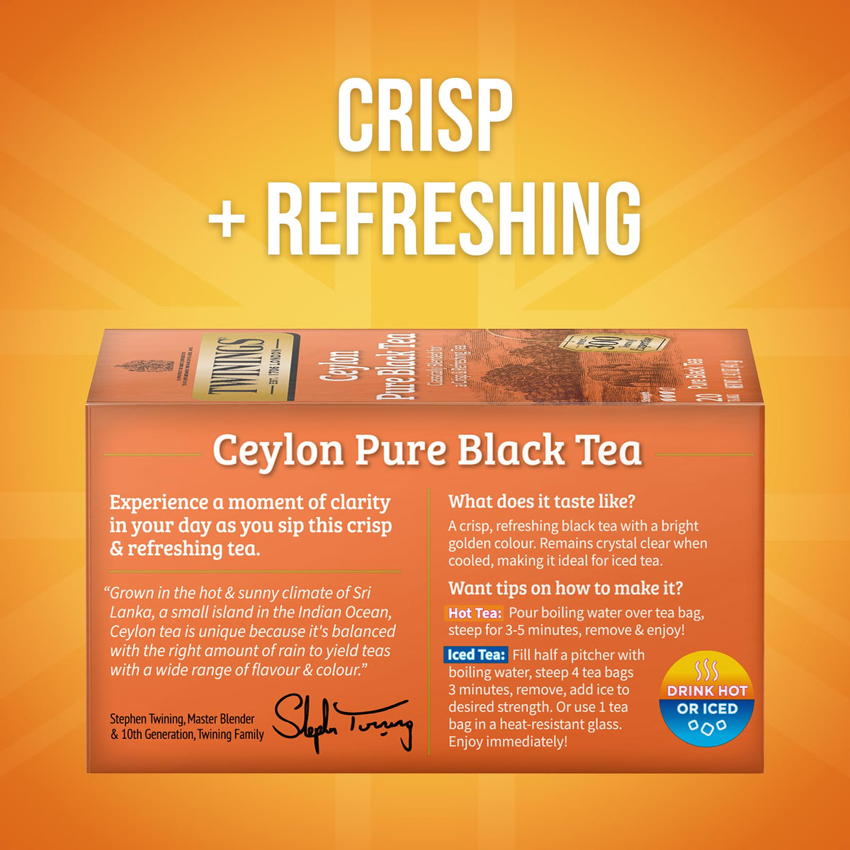 Twinings Ceylon Pure Black Tea Individually Wrapped Bags, 20 Count (Pack of 6), formerly Ceylon Orange Pekoe, Crisp
