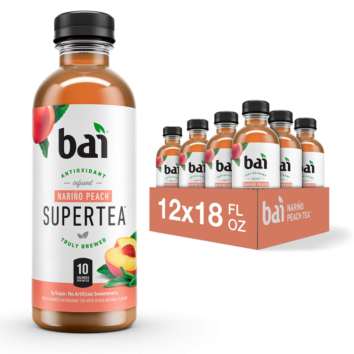 Bai Iced Tea, Narino Peach, Antioxidant Infused Supertea, Crafted with Real Tea (Black Tea, White Tea), 18 Fluid Ounce B